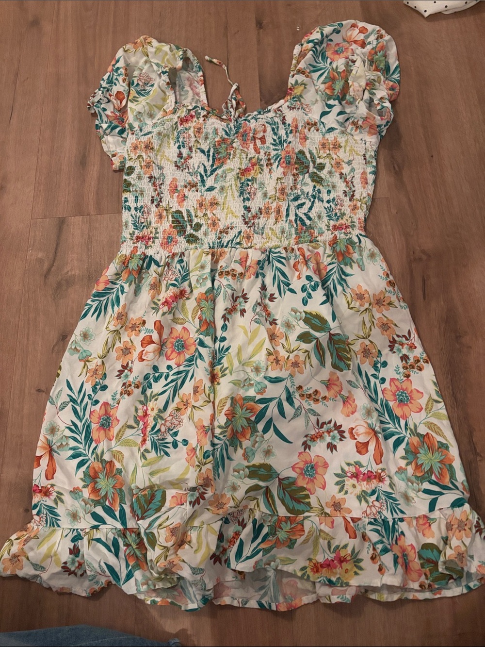 Floral Smocked Puff Sleeve Mini Dress - White Multi